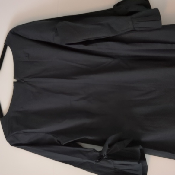 J Crew Black Flutter sleeves Shift V Neck Poplin dress Sz 10 LBD Minimalist - Picture 6 of 7